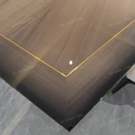 Angled Top Dining Table with Diamond-Quilted Leather Pedestal and Gold Inlay